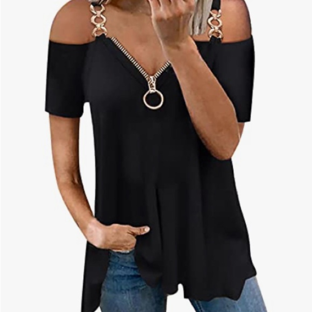 Black Off the Shoulder/ Tank with Gold Accents